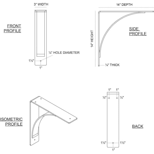 Morris Steel Bracket, Antiqued Bronze 3W X 14D X 14H